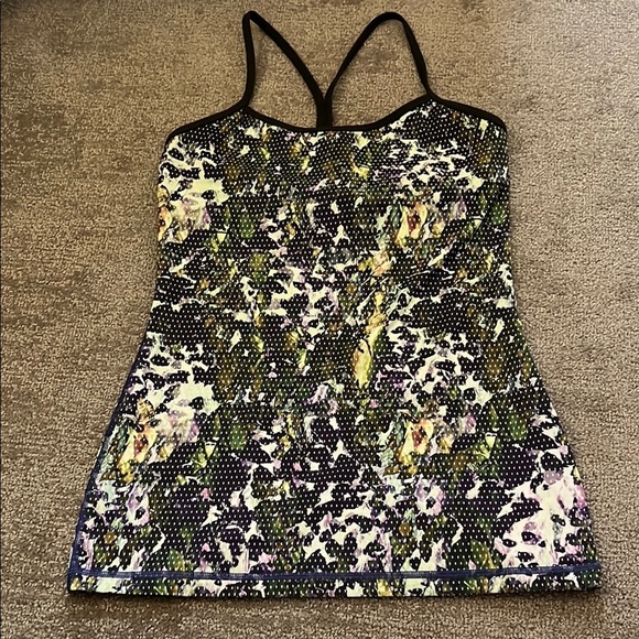 LULULEMON Power Y Tank Top Olive Green Purple Floral Multi Dot Women’s Size 6 - Picture 1 of 8